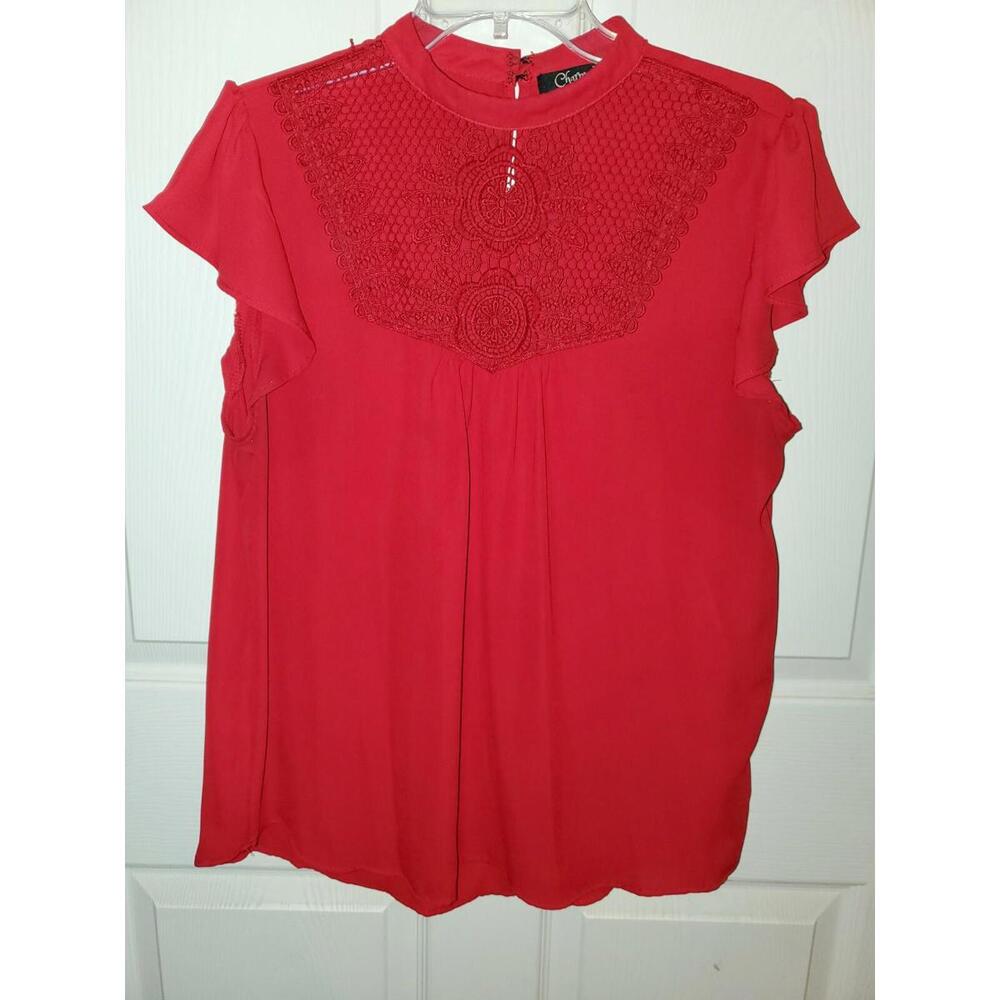 WOMANS CHARMED BY EVE LACE BLOUSE SIZE X LARGE RED CAP SLEEVES